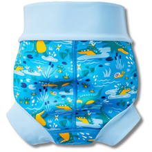Load image into Gallery viewer, Children's swim pants with crocodile pattern on a white background

