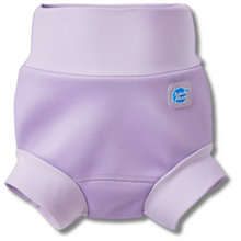 Load image into Gallery viewer, Lilac baby swimming short with a visible brand logo on a white background
